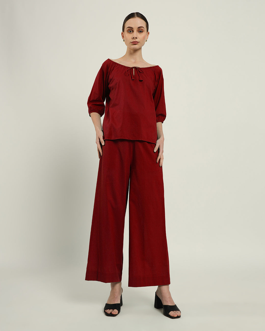 Pants Matching Set- Russet Red Effortless BowtNeck