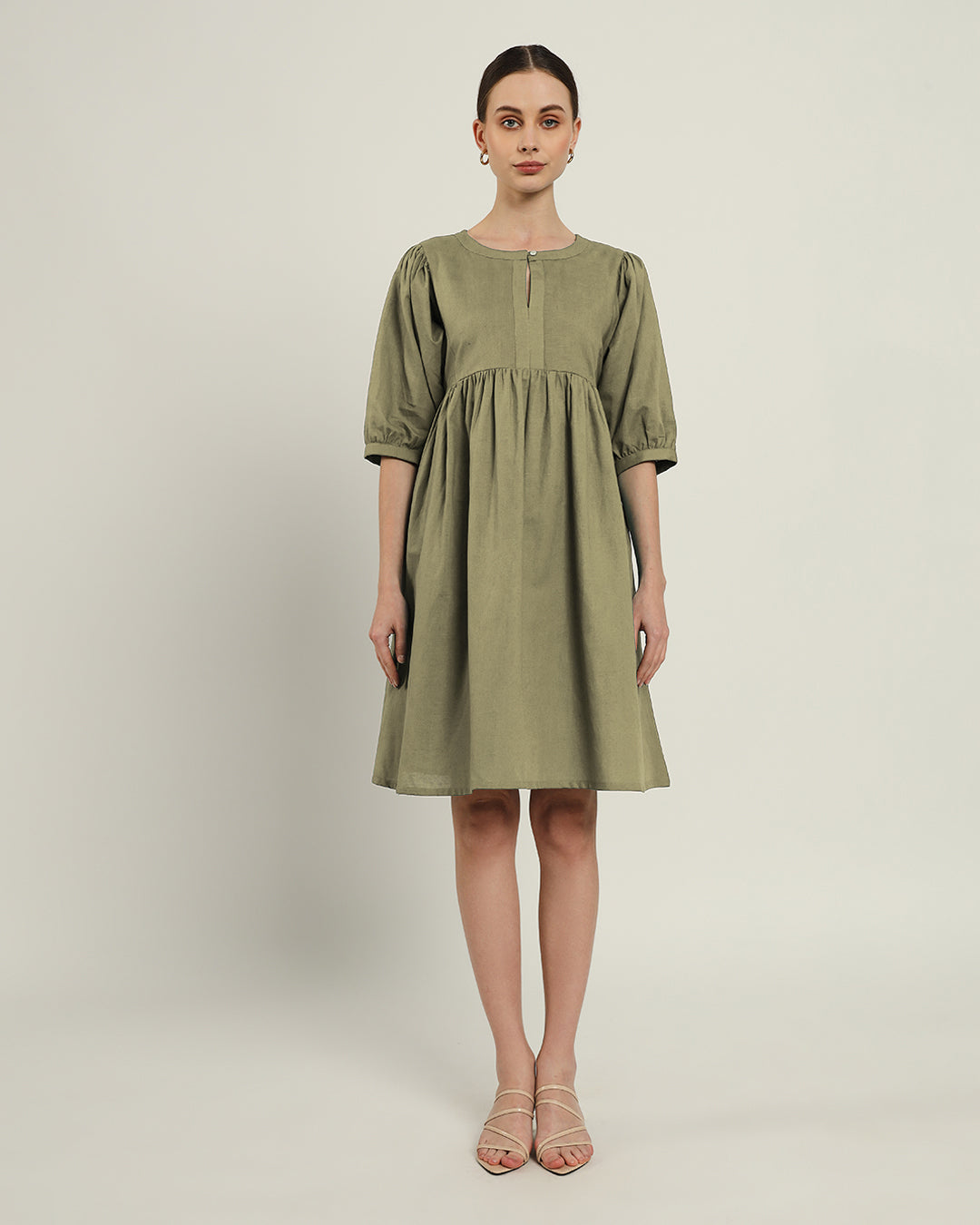 The Aira Daisy Olive Linen Dress