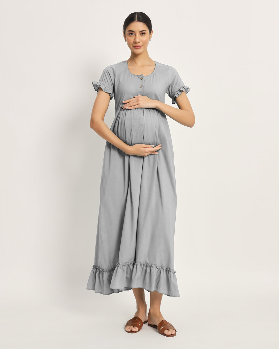 Iced Grey Bumpin' & Stylin' Maternity & Nursing Dress
