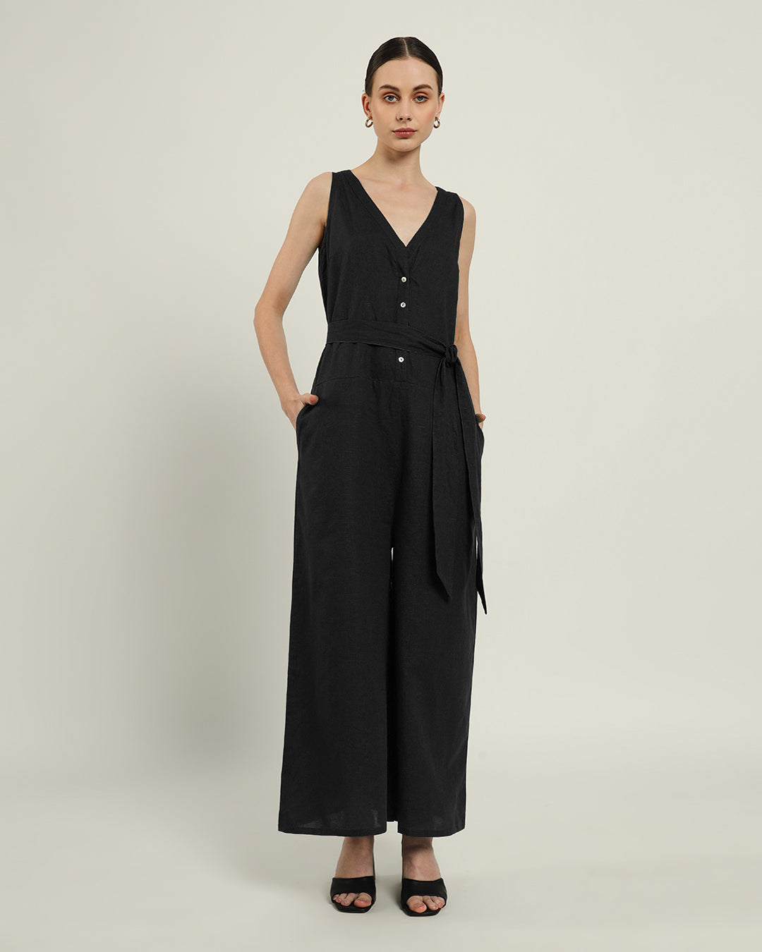 Noir Run The Show V Neck Button Down Jumpsuit