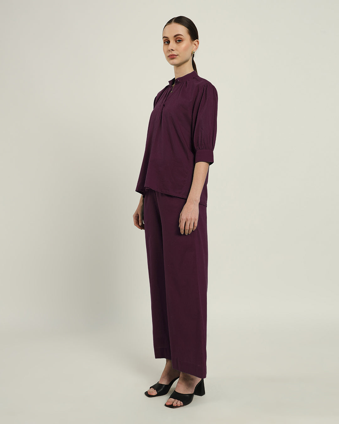 Pants Matching Set- Plum Passion Button Down