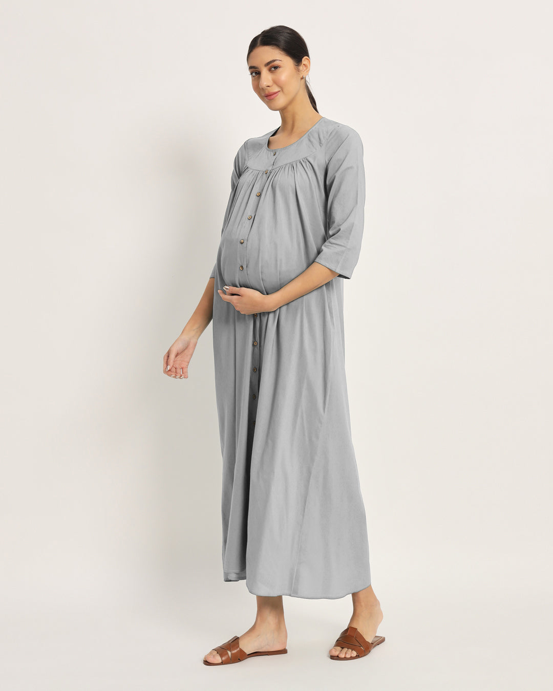 Iced Grey Mommy Glow Maternity & Nursing Dress