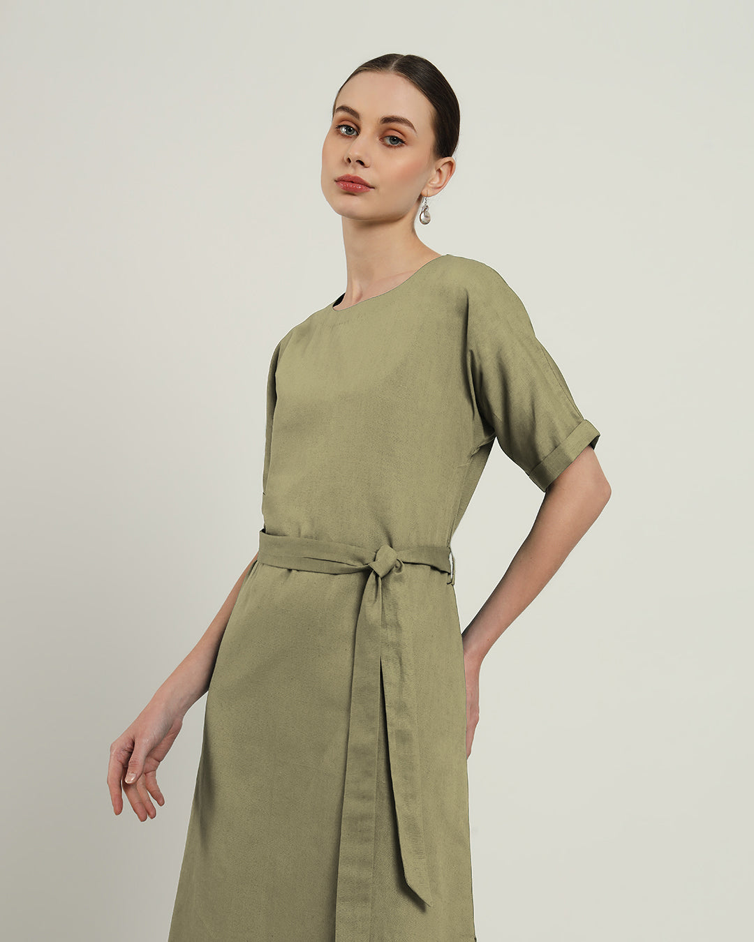 The Tayma Daisy Olive Linen Dress