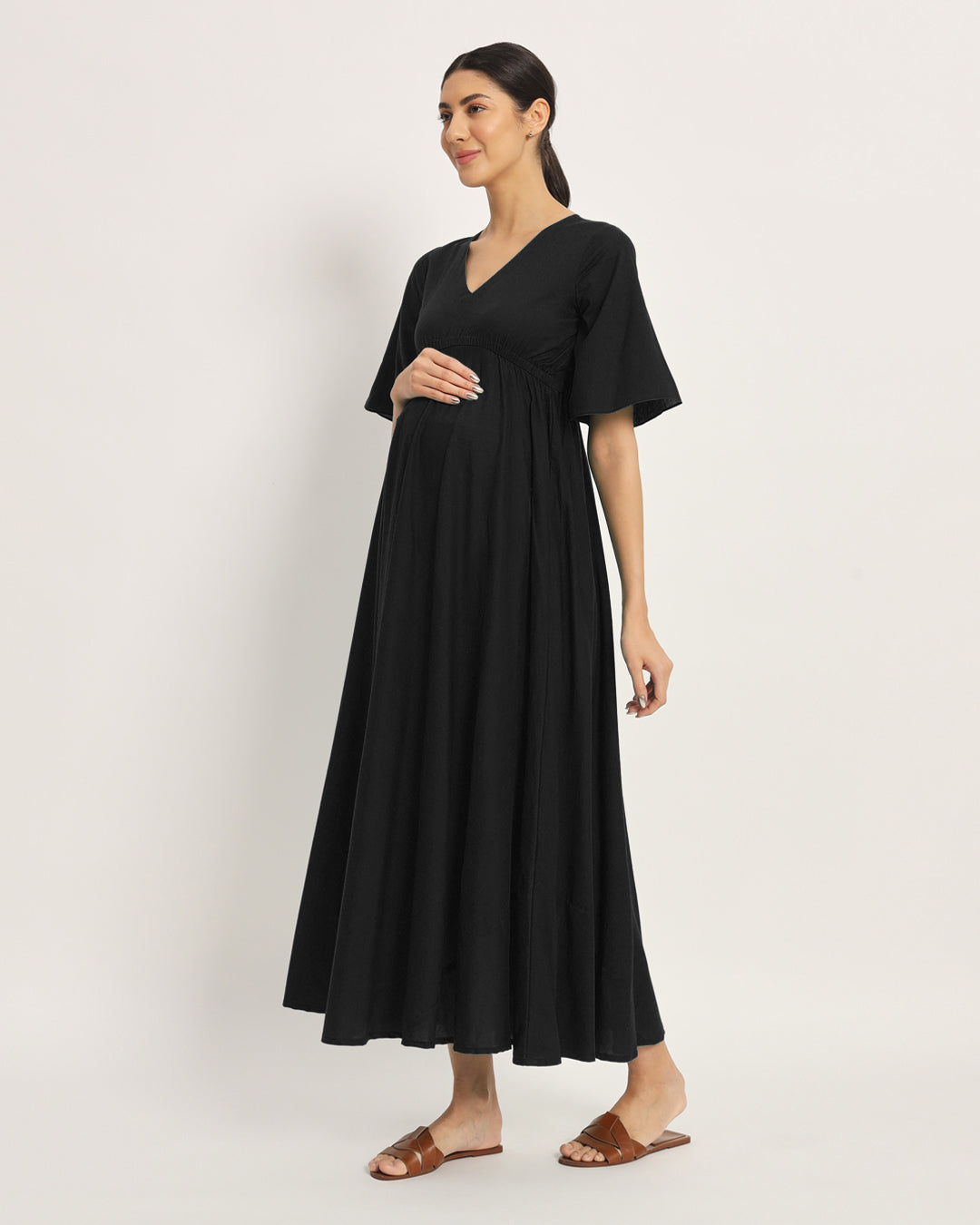 Classic Black Life Bloom Maternity & Nursing Dress