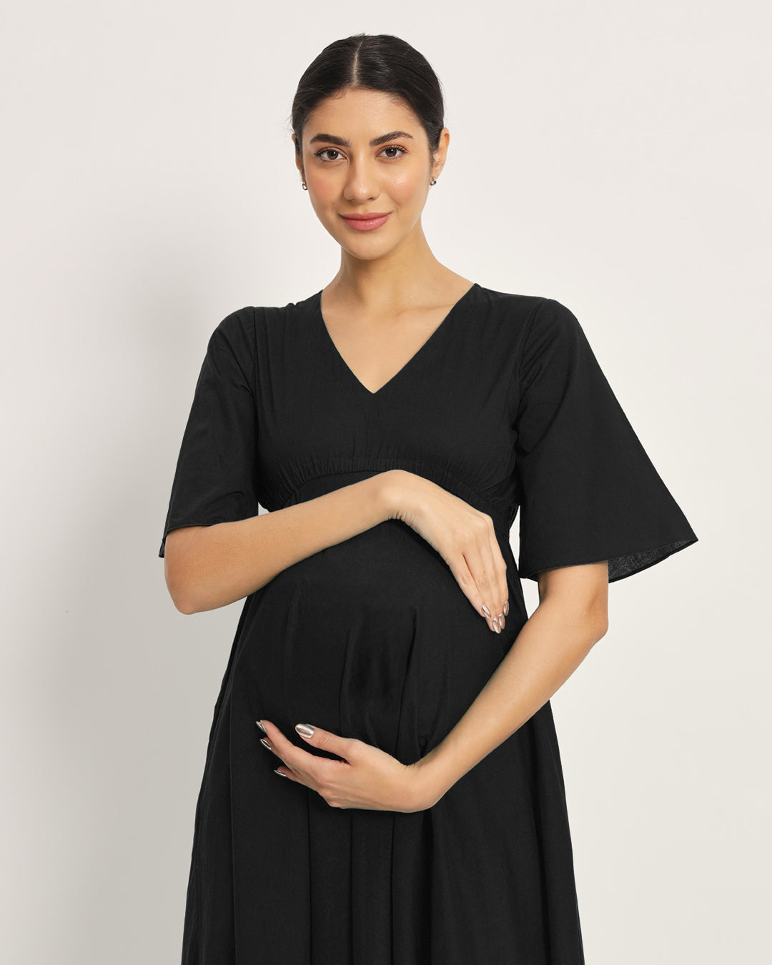 Classic Black Life Bloom Maternity & Nursing Dress