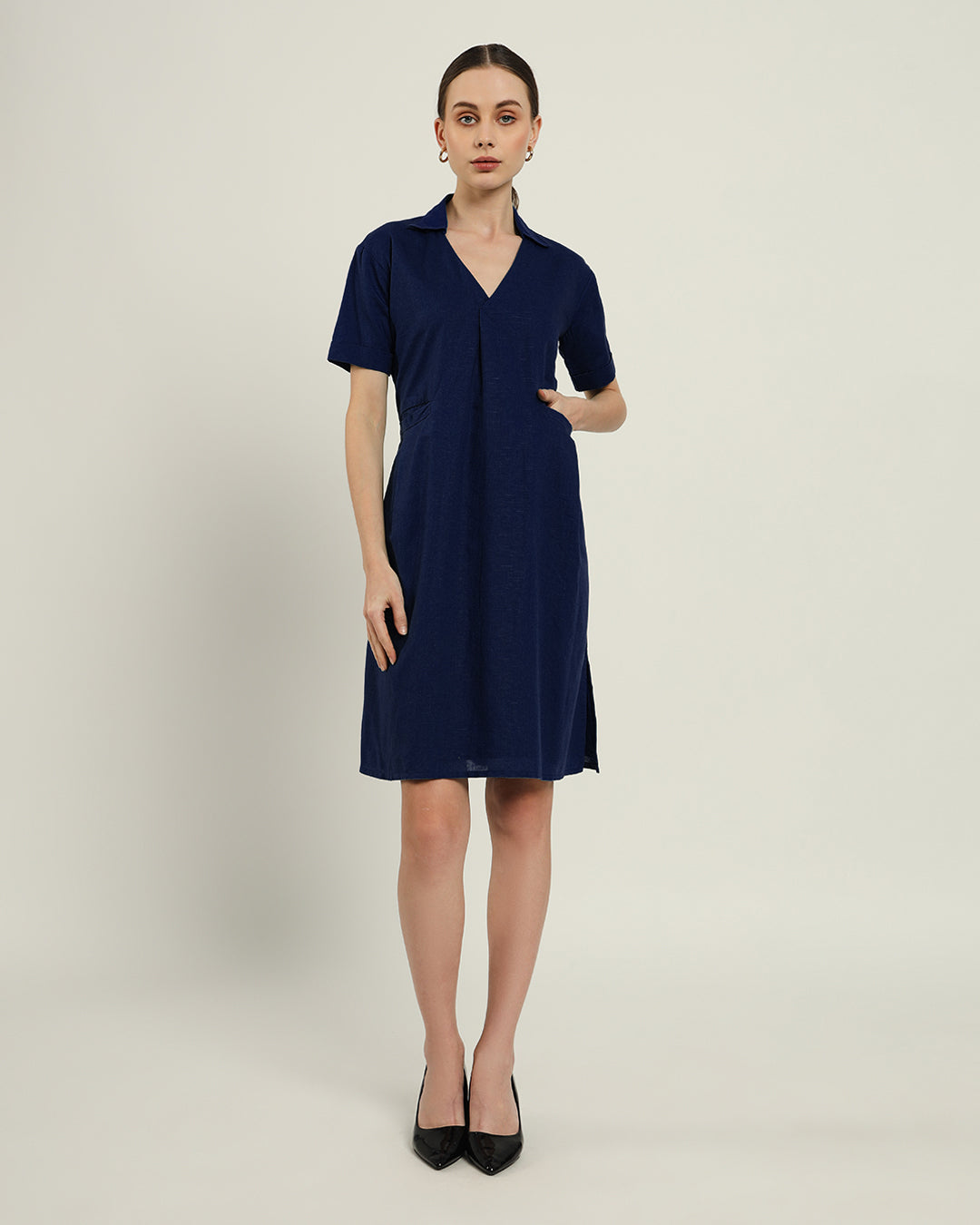 The Lancaster Daisy Midnight Blue Linen Dress