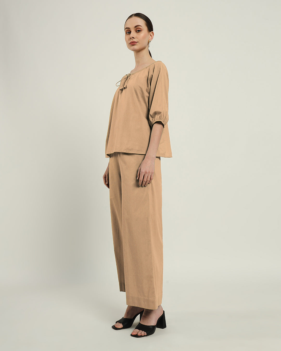 Pants Matching Set-Beige Effortless BowtNeck