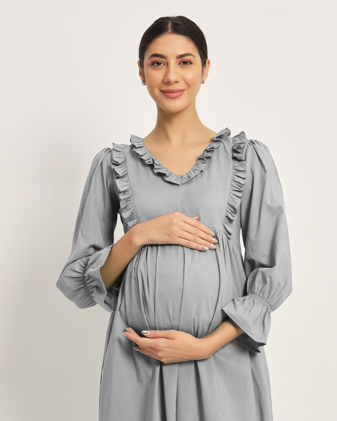 Iced Grey Functional Flow Maternity & Nursing Dress