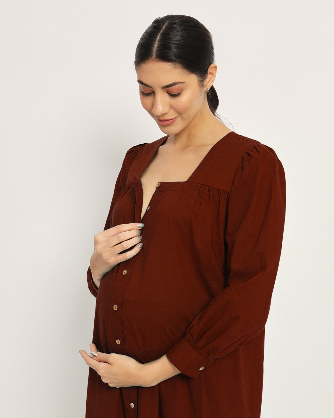 Russet Red Belly Blossom Maternity & Nursing Dress