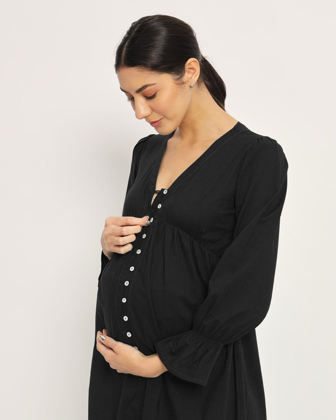 Classic Black Glowing Bellies Maternity & Nursing Dress