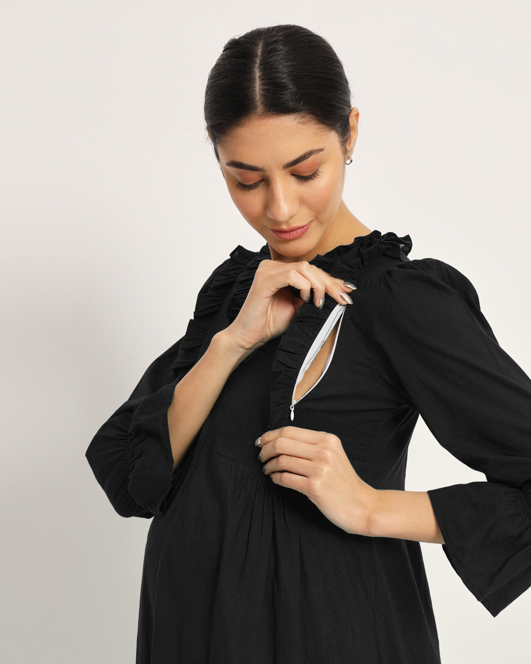 Classic Black Functional Flow Maternity & Nursing Dress