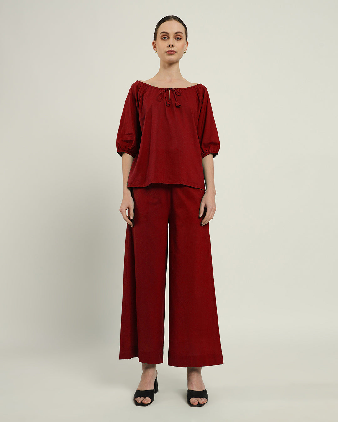 Pants Matching Set- Russet Red Effortless BowtNeck