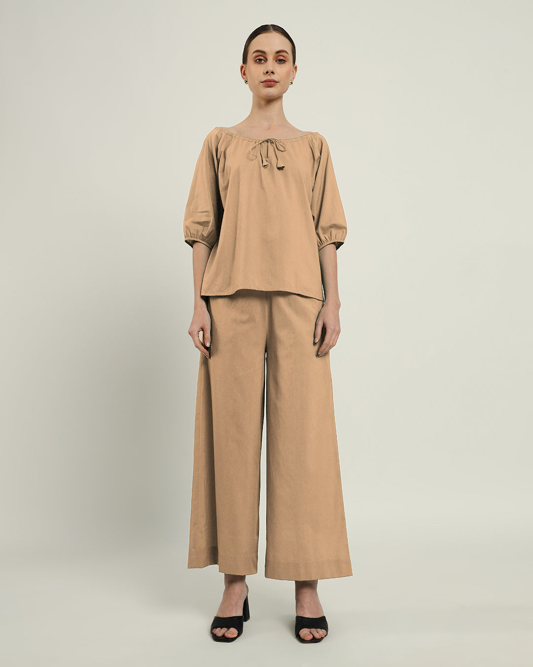 Pants Matching Set-Beige Effortless BowtNeck