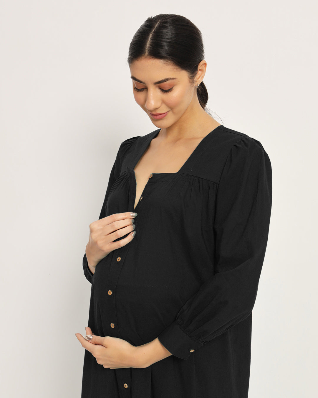 Classic Black Belly Blossom Maternity & Nursing Dress