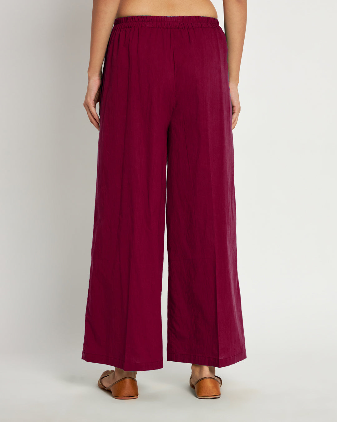Combo: Black & Russet Red Wide Pants- Set Of 2