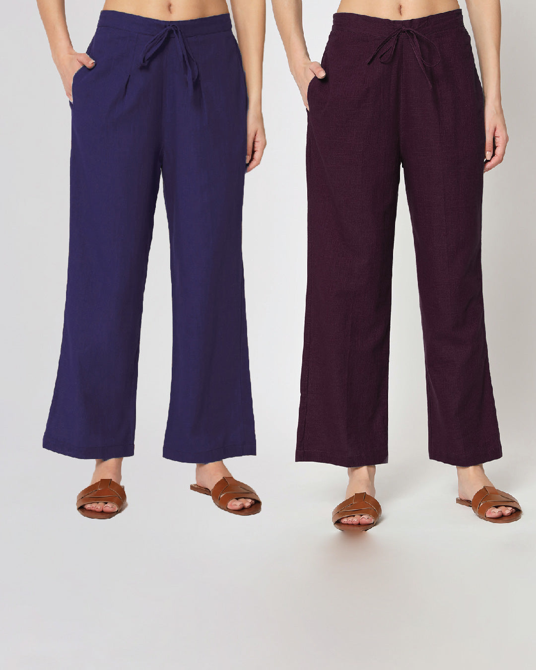 Combo: Aurora Purple & Plum Passion Straight Pants- Set of 2