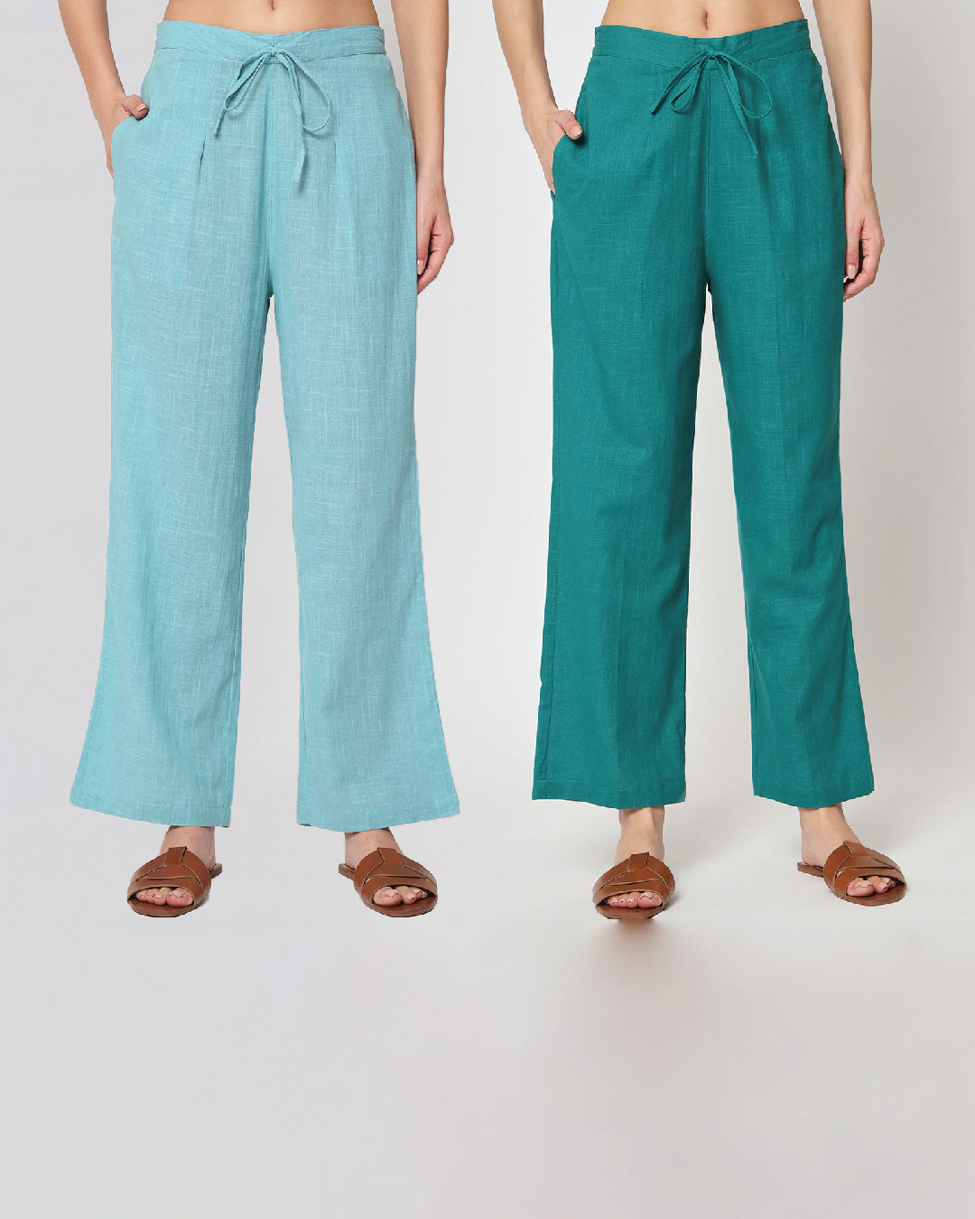 Combo: Blue Breeze & Forest Green Straight Pants- Set of 2