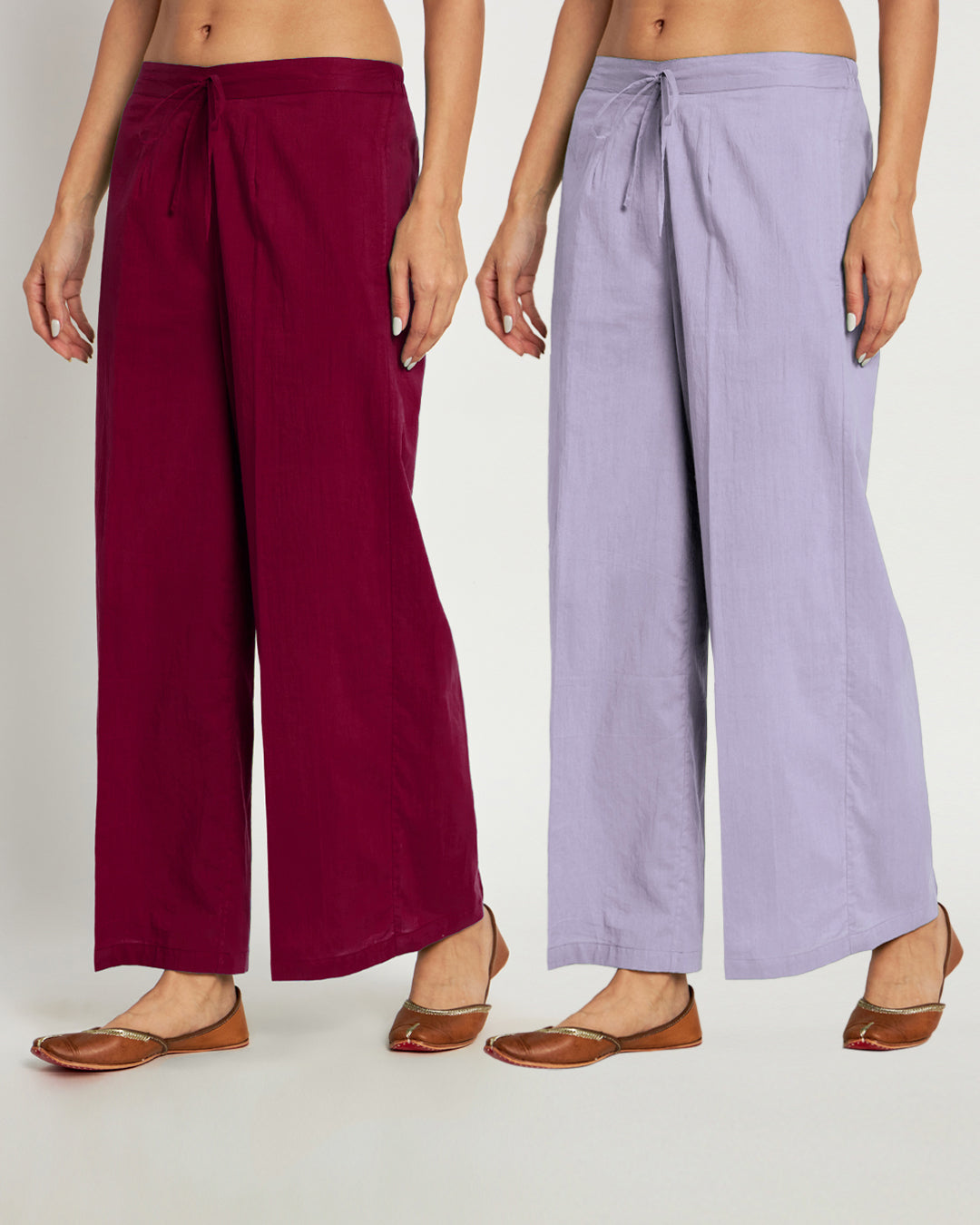 Combo: Russet Red & Lilac Wide Pants- Set Of 2